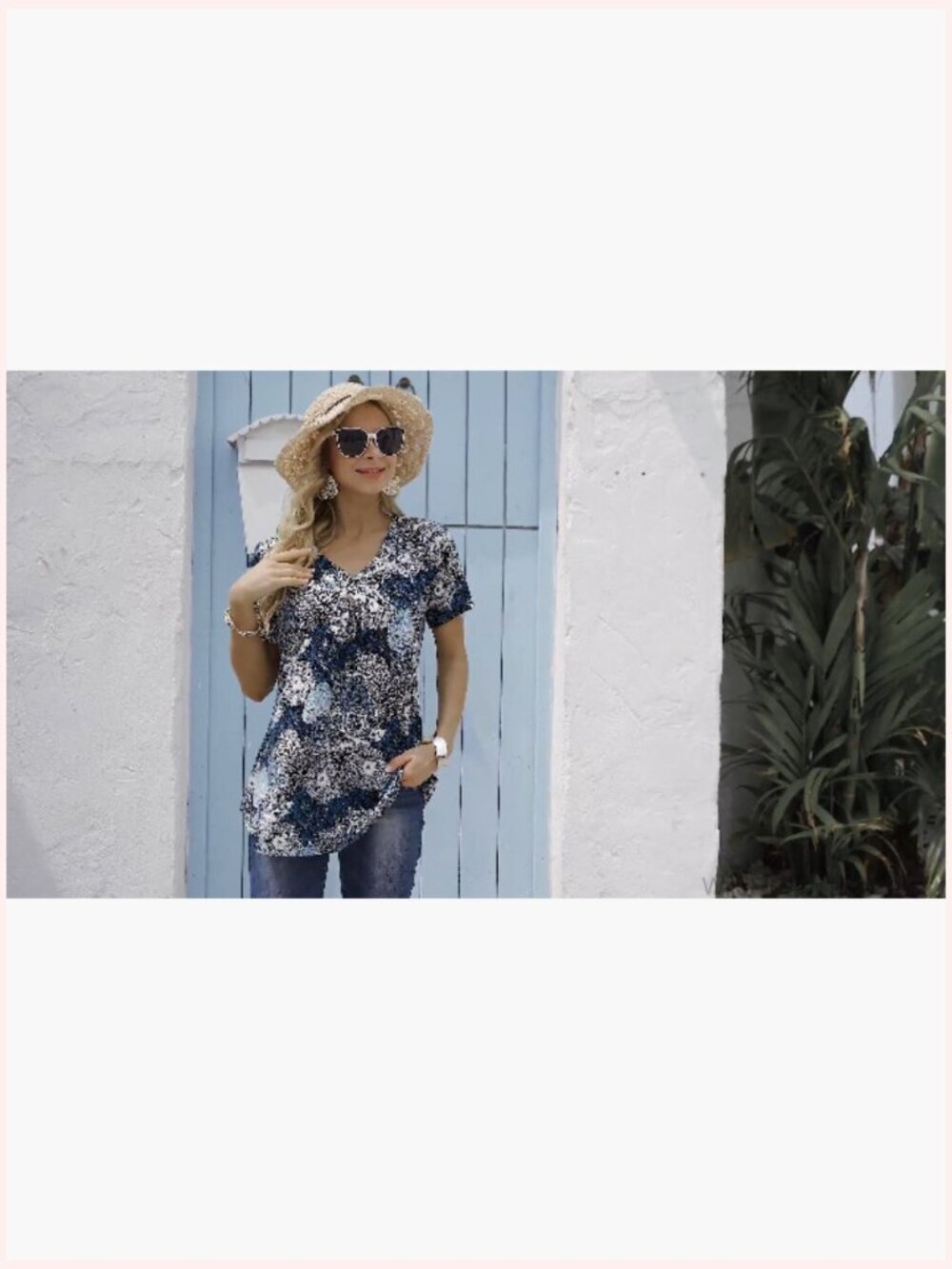 Women's Tunic Top Short Sleeve V Neck Dressy Blouse Loose Fit - Picture 7 of 7